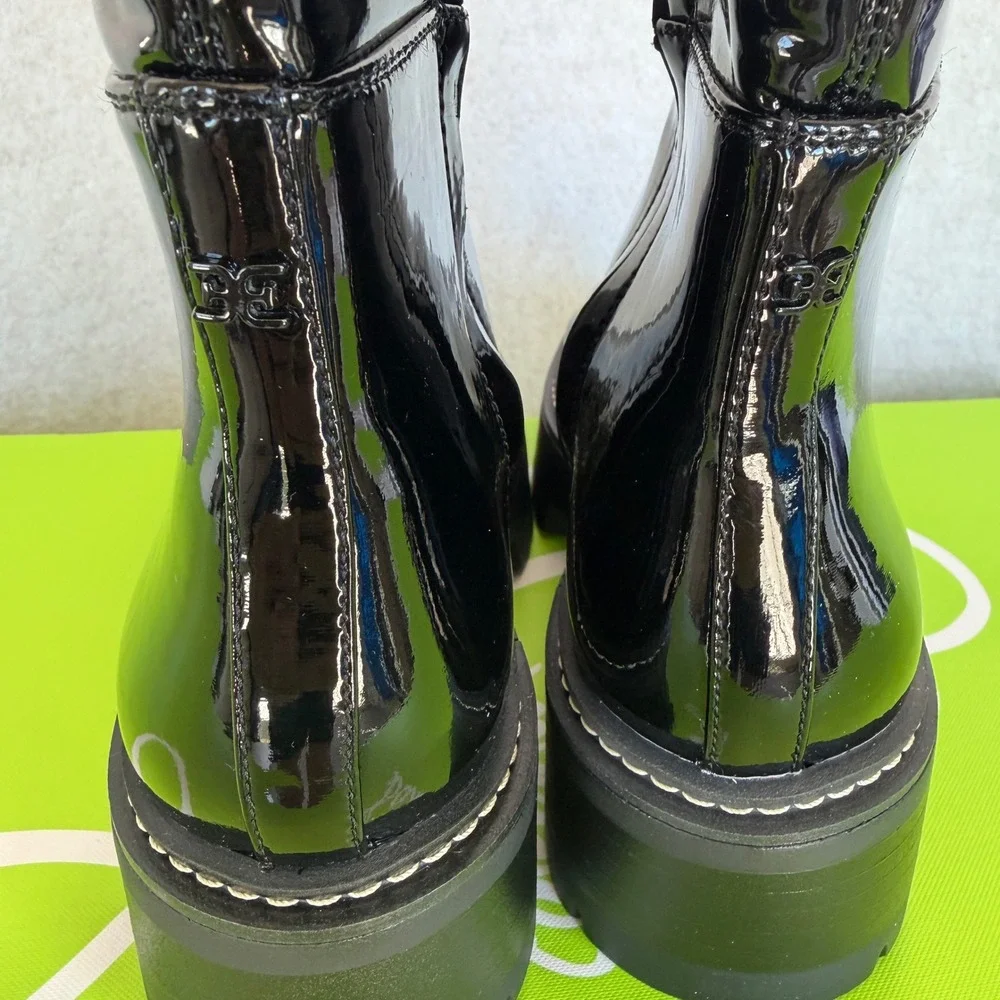 Sam Edelman Lydia Black Patent Over The Knee Lug Sole Boots I3399S1001 Size 6.5